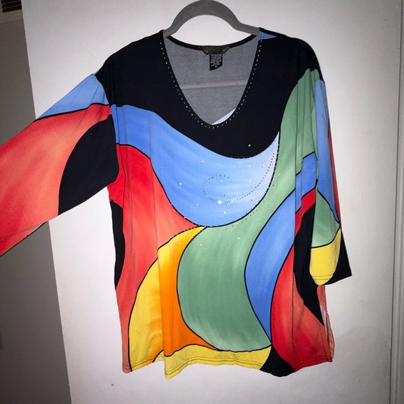 Valentina Tops - Valentina Multicolor Abstract Long Sleeve Top